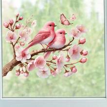 1/2 piezas Pegatinas de ventana con diseño de pájaro rojo y floral colorido, con diseño de mariposa, decoración estática del hogar, fácil de aplicar y retirar, decoración de primavera, pegatinas artísticas de cling estático, decoración de vidrio - Multicolor - Ver 11
