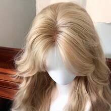 Blonde Wig With Bangs Long Blonde Curly Wigs For Women Heat Resistant Synthetic Hair Wavy Blonde Highlights Wigs For Women 26 Inches - 淺粉色 - 查看 5