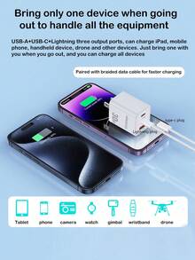 30W 反向 PD 充电器，兼容苹果设备，氮化硅材质，三端口可折叠快速充电器适配器 - 美規A型插(110-127V) - 查看 4