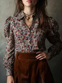 优雅印花女式衬衫，适合春、夏、秋季穿着，可作办公休闲装，可机洗。 - 混合色 - 查看 2