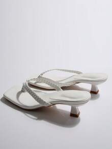 2026 New Arrival Minimalist Niche Casual Slim High Heel Sandals For Teenage Girls, Woven Bag High Heel Slippers - White - View 7