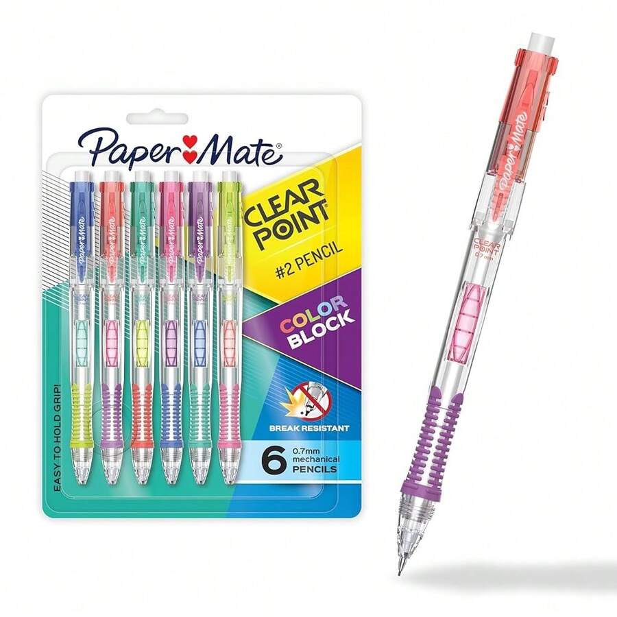 Paper Mate Clearpoint Mechanical Pencil, Break-Resistant, Color Block Edition, HB #2 Lead (0.7mm), 6 Count - ColorBlock - View 1