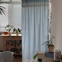 1pc Korean Style Blue & White Striped Floral Valance Curtain, French Romantic Curtain Partition Curtain, Suitable For Daily Decor And Holidays - Baby Blue - View 6