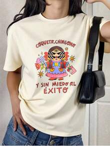 Camiseta de Algodón Suave para Mujer en Tallas Grandes con Gráfico Coqueta Chingona, Regalo Ideal para Amigas en San Valentín, Moderna y Linda, Vestidos de mujer de verano a la moda, Casual Perfecto para Todas las Estaciones, S M L XL - Rojo - Ver 2