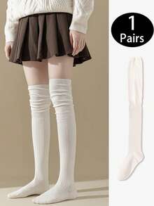 1/4 双女士过膝纯色薄款长袜，舒适高筒拼接百搭黑白袜子，Y2k - 彩色 - 查看 11