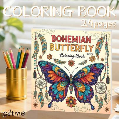 GDTME 24-Page Premium Adult Coloring Book, Easy & Comfortable Coloring, Perforated Pages For Decoration, Suitable As Birthday, Anniversary, Easter, Back To School Gift For Family & Friends, 7.9x7.9 Inch Stationery Office Supplies