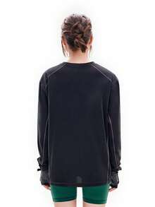 TECTOP Women's Long Sleeve T-Shirt, Casual Sports Fitness Running Essential, Round Neck, Breathable Moisture-Wicking, Spring/Summer - Black - View 2