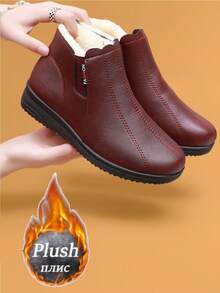 Women's Fashion Versatile Snow Boots, Thermal Lined Ankle Boots, Winter Boots, Christmas Gift - Red - View 3