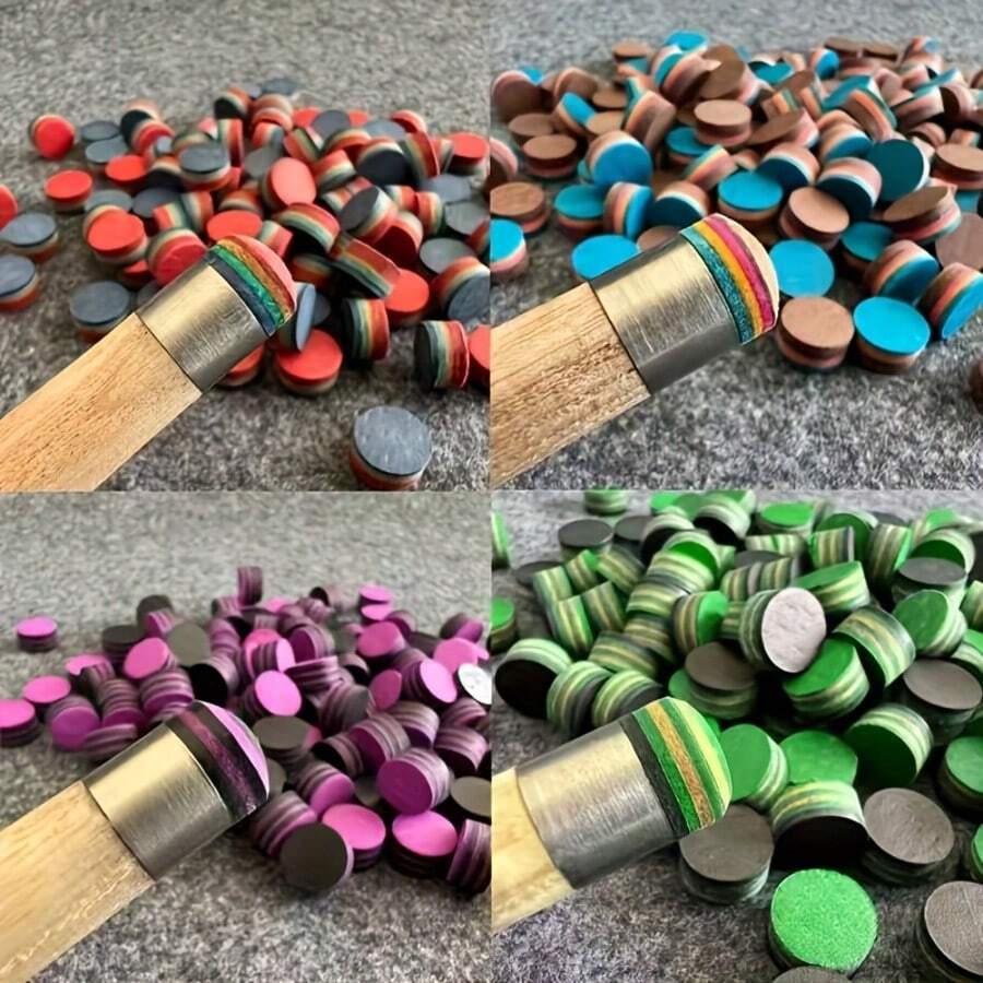 4pcs 11mm Multi-Layer Billiard Cue Tips, Professional Snooker And American Pool Cue Tips, Durable And Perfect Fit. Billiard Equipment. 4pcs 11mm Billiard Leather Tips - Purple + Green + Rainbow + Brown - View 1