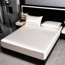 2/3件套奢华缎面床上用品套装，床单套装，床罩套装，纯色床垫保护套套装，柔软舒适的卧室床上用品套装，加厚床垫，1个床垫+1/2个枕套，床罩套装，适用于双人床、标准双人床、大号双人床、特大号双人床，超柔软透气，丝滑柔顺，抗皱，可机洗床单 - 白色 - 查看 2