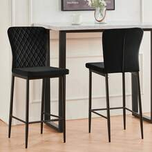 AINPECCA Barstools Set Of 2/4 Suede/Velvet Kitchen Breakfast Bar Stools, Counter Chairs,Kitchen Island Stools With Backs And Footrests - Modern High Bar Stools With Back Rest For Home Bar - Negro - Ver 2