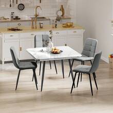 Dining Table And Chairs Set Of 4, Extendable Round Table Concrete Effect Folding Table With Upholstered Linen Chairs For Dining Room,Kitchen - Mesa decorativa de mármol + silla de lino gris - Ver 10