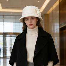 Women Cloche Hat Beret Hat French Vintage Floral Fedora Bucket Hat Bowler Hats Classic Winter Hat 1920s - 米色 - 查看 6