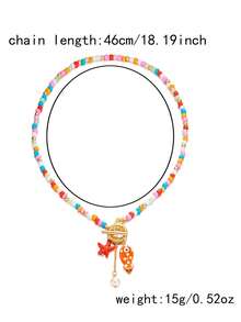 1件陶瓷鱼和海星流苏珍珠串珠OT扣项链 - 彩色 - 查看 4