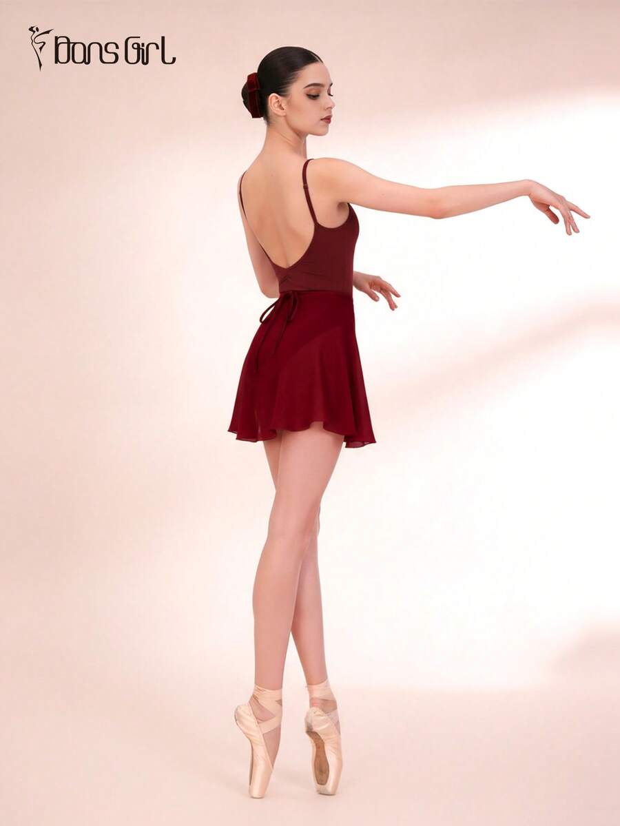 DonsGirl 1pc Women's Chiffon Ballet Tutu Skirt, High Elasticity Adjustable Tie-Up Design, Solid Color Suitable For Performance And Dance Spring Sports