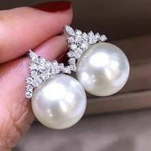 1 Pair European And American Crown Stud Earrings, Elegant Princess/Queen Accessories, Fashionable Jewelry Design - White Gold - View 2