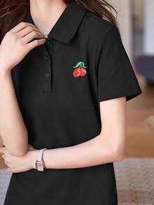 2026新款Polo衫连衣裙，女士夏季运动风连衣裙，时尚休闲修身A字T恤裙，黑色优雅款 - 黑色 - 查看 3