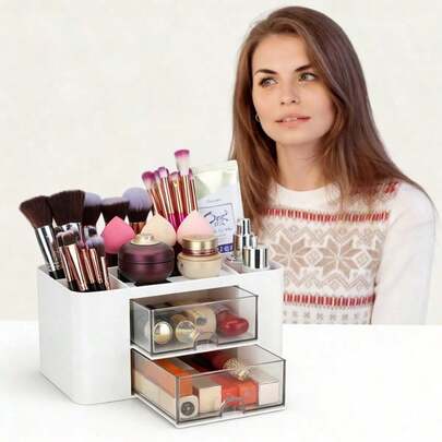 1 adet Çok Fonksiyonlu Kozmetik Saklama Kutusu, Makyaj Masası ve Ofis Masası İçin Uygundur, Makyaj Fırçalarını ve Siyah Kalemleri Kolayca Saklayabilir, Makyaj Fırçası ve Siyah Kalem Saklama Alanını Birleştirir, Ev ve Ofis Masasına Sıcak Bir Atmosfer Katar