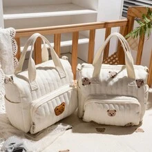 1pc Bear Mom Bag, Fashionable Embroidered Handbag, Large Capacity Maternal & Child Outdoor Messenger Bag For Walking Babies, Travel - Multicolor - View 7