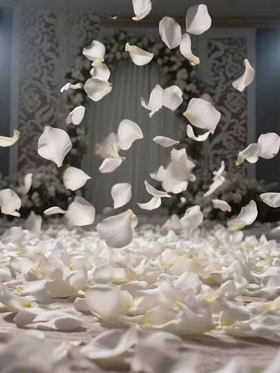 1000片奶油白玫瑰花瓣，优雅人造散落装饰花瓣，适用于婚礼、求婚、新娘送礼会、情人节、周年纪念、浪漫生日派对、卧室装饰、婚礼装饰等场合。