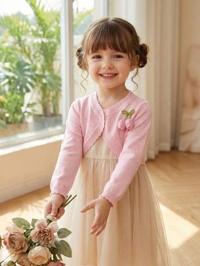 3D立体花卉针织短款轻薄开衫，可爱公主风，百搭卡通披肩空调外套，春夏新品