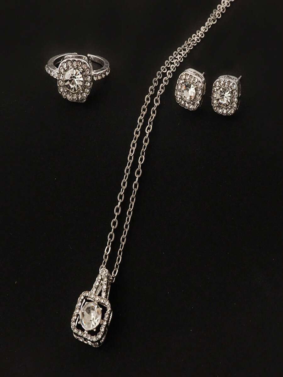 Vintage Luxurious Romantic French Style Sweet Elegant Square Jewelry Set (Based On Actual Product) - Silver - View 1