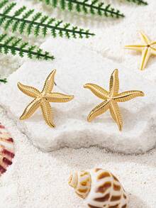1 Pair Fashionable Sexy Versatile Gold Starfish Earrings For Women - Yellow Gold - View 2