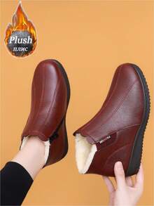 Women's Fashion Versatile Snow Boots, Thermal Lined Ankle Boots, Winter Boots, Christmas Gift - Red - View 10