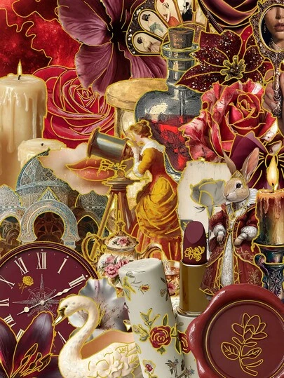 50Pcs Retro Red Stickers Holiday Gifts Party & Home Decor Class Reward Birthday Gift Decoration Scrapbook Laptop Luggage Guitar Water Cup Phone Case DIY Decal