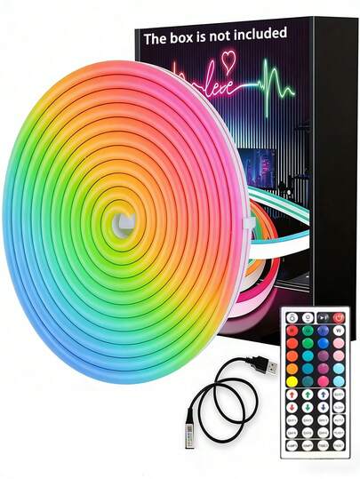 A Flexible RGB LED Neon Light Strip With Multiple Colors,Dynamic RGB Neon & Flexible LED Light Strip - USB Powered, Remote Controlled, Moldable, Suitable For Parties, Home Decor, TV Backlighting, Cabinet Lighting, Bedroom Ambiance, Stage Lighting,Perfect For Valentine'S Day, Movie Themes, Parties