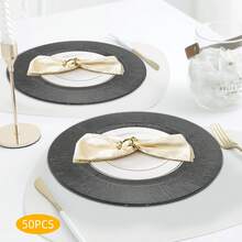 PP Antique Charger Plates Bulk Round Plastic Dinner Plate Embossed Rim Server Plate Decorative Chargers Floral Plates For Dinner Parties Wedding - 50pcs-Black - 查看 4