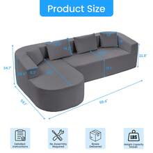 Modern 98''Chenille L-Shape Sectional Sofa With Curved Chaise,Cloud 3-Seater Sofa Couch For Apartment,Living Room - 深灰色 - 查看 2