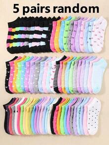 20 pares de calcetines cortos para niños: colores de caramelo, lazo de encaje, estampado de corazón, rayas, suaves y cómodos, casuales y versátiles, calcetines escolares - adecuados para uso diario, surtido de colores aleatorios - Multicolor - Ver 21