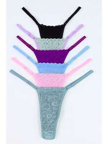 Set Of 5 Basic Lace Thong Panties - Sexy Lingerie - Multicolor - View 2