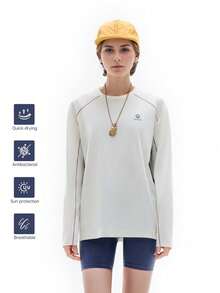 TECTOP Women's Long Sleeve T-Shirt, Casual Sports Fitness Running Essential, Round Neck, Breathable Moisture-Wicking, Spring/Summer - White - View 3