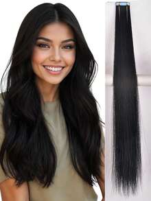 20英寸10片装无缝融合式接发，女士隐形肤色直发黑色自然渐变色接发片 - S1 - 查看 2