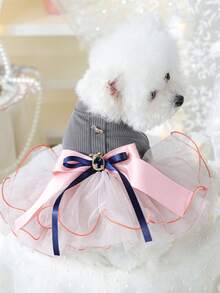 PETCIRCLE 1件寵物衣服 狗貓套裝 小型犬 幼犬 博美 泰迪 春秋款 可愛寵物多層網紗芭蕾舞裙 蝴蝶結公主裙 - 灰色上衣 - 彩色 - 查看 2