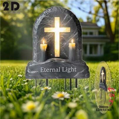 2D Flat, 1pc Cross Memorial Garden Stake Decor, Suitable For Cemetery, Lawn And Flowerbed Memorial Decoration, Condolence And Mourning Gift, Convey Eternal Blessings, Ideal Gift