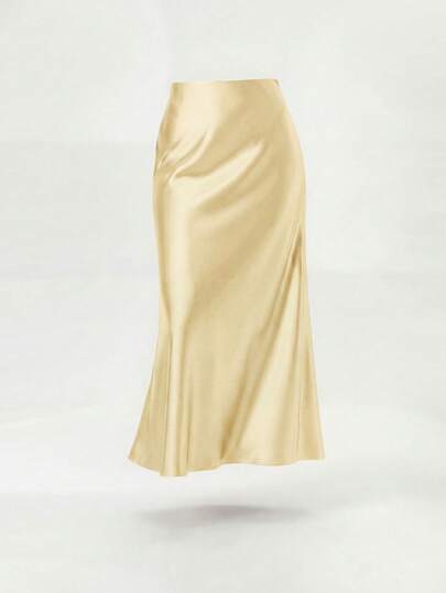 女士四季皆宜缎面弹力腰长裙