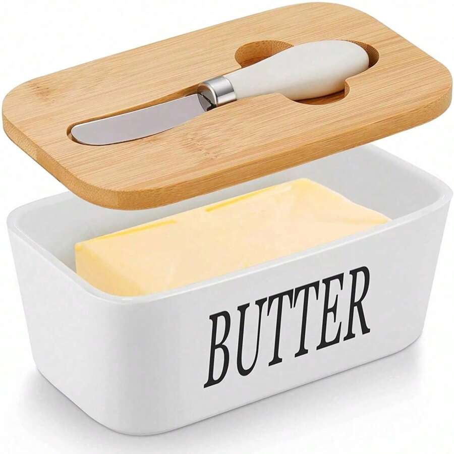 Airtight Ceramic Butter & Cheese Dish With Lid | Multi-Use Kitchen Storage Container To Preserve Freshness & Prevent Odour Mixing | Easy-Clean Design - A - View 1