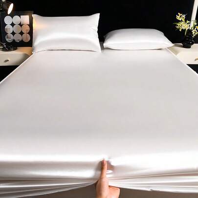 2/3pcs Luxury Satin Bedding Set, Bedding Set, Bed Sheet Set, Bed Cover Set, Solid Color Mattress Protector Set, Soft & Comfortable Bedroom Bedding Set, Thick Mattress Pad, 1pc Mattress Pad + 1/2pcs Pillowcase, Bed Cover Set, Fit For Double Bed, Full Size Bed, Queen Bed, King Bed, Super Soft & Breathable, Silky Smooth, Wrinkle-Resistant, Machine Washable Bed Sheet