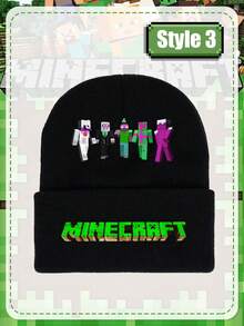 Minecraft Série de chapeaux Beni noirs - 5 designs uniques incluant des illustrations de zombies, de hordes de monstres et de Steve. Un bonnet tricoté chaud et confortable avec le logo vert "Creeper". Parfait pour les joueurs et les activités de plein air, essentiel pour les fans de "Creeper" et les temps froids. - Multicolore - Voir 6