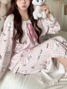 2pcs Disney Marie Cat Print Cotton Pajama Set, Long Sleeve, Spring/Autumn - Pink - View 8