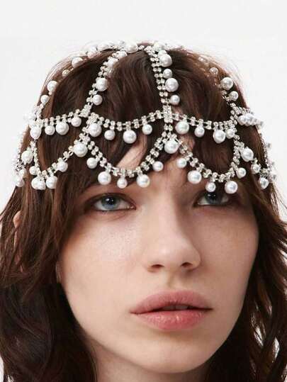 New European And American Style Pearl Hair Chain, Temperament Tassel Headpiece, Female Headwear, Fashion Accessories, Suitable For Wearing Earrings And Necklace To Attendquets And Weddings