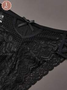 1PC Black Mesh Lace Splicing Lingerie Women Mid Rise Sexy Cross Strap Bow Panties Hot Mysterious Sweet Style , Casual Comfy All Seasons Underwear Mature Elegant Lingerie, Daily Travel Gift Giving Christmas Women Shorts - Black - View 5