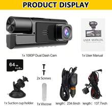 Dash Cam 1080P, Dash Cam Front And Rear, Three Lens Dashcams With Night Vision, WDR, 170° Wide Angle, G-Sensor,  Loop Recording - Black - View 3