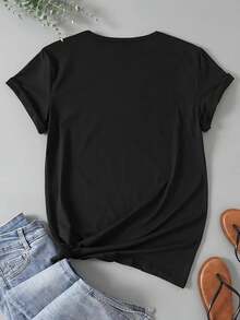 Memaw Gifts For Women Grandma Heart Mother's Day Memaw Plus Size Women's 100% Cotton T-Shirt Casual Shirt 220g Funny Graphic Short Sleeve 1 Pcs Tee Novelty Crew Neck Oversized Top - 黑色 - 查看 2