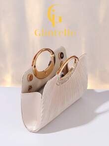 Glintelle Elegant Satin Pleated Clutch Bag, Suitable For Romantic Weddings, Formal Parties, Balls, Galas, Brides, Bridesmaids, Formal Dresses, Women's Gifts. With Detachable Metal Chain, Suitable For Storing Lipstick, Cosmetics, Coins, Keys, Phone Earphones And Other Items. - Apricot - View 8