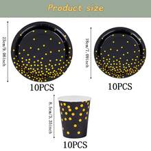 Black & Gold Half-Dot Disposable Tableware Set, 7/9 Inch Party Plates, Disposable Paper Plates, Napkins, Cups, Suitable For Holidays, Weddings, Engagements, Birthdays, Parties, Celebrations - Multicolor - View 14