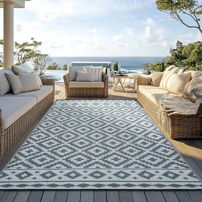 Outdoor-Teppiche, Wendbare Matten, Außenbereichsmatte, Kunststoff-Außenteppich, Geometrische Wohnmobil-Matte für Terrasse, Camping, Picknick, Hinterhof, Balkon, Strand, Gartendekoration,doppelseitiger Kunststoffteppich, modernes Design, große Bodenmatte, Doppelseitige moderne Außenmatte, Terrassenmatte, doppelseitige Matte aus Kunststoffstroh, tragbare Wohnmobil-Campingmatte für den Innen- und Außenbereich, geeignet für Zelte, Decks, Veranden, Grillpartys, Strände, Hinterhöfe, Picknicks, Camping, Höfe